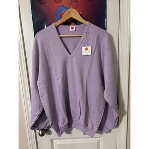 NOS Hanes V-Neck Sweatshirt Lavender Purple Pullover Cotton Blend Mens Large L
